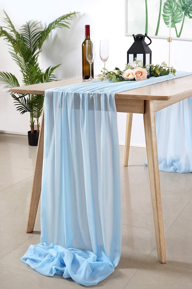 B.Cool B-COOL Sheer Table Runner 10 Pack Chiffon Table Runners Baby Blue Holiday Wedding Table Decoration Chiffon Fabric 10Ft Long Table Runners for Home Christmas Thanksgiving Fall Decor - Image 1